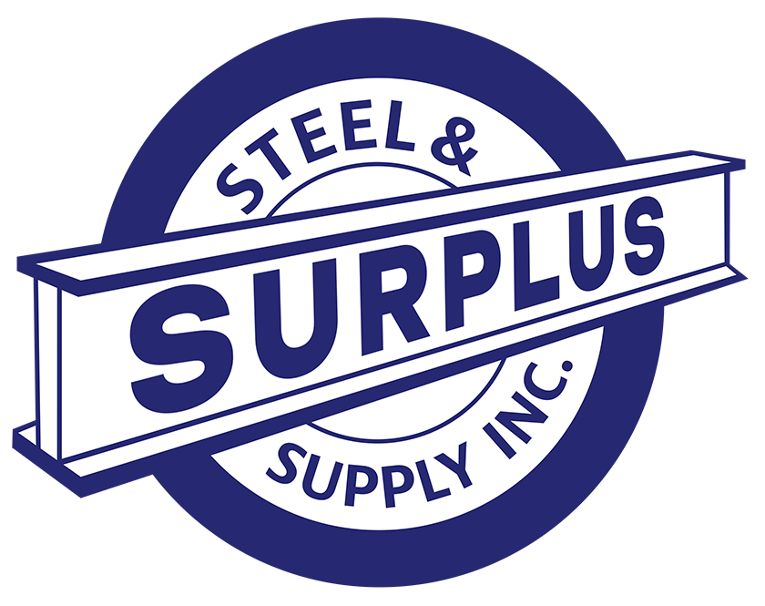 Logo of Surplus Steel & Supply Inc. featuring blue text and steel bar design